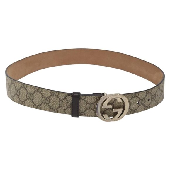 GUCCI Interlocking GG Supreme Belt PVC 39.4"" Beige Gold Auth 127371 - Picture 1 of 10